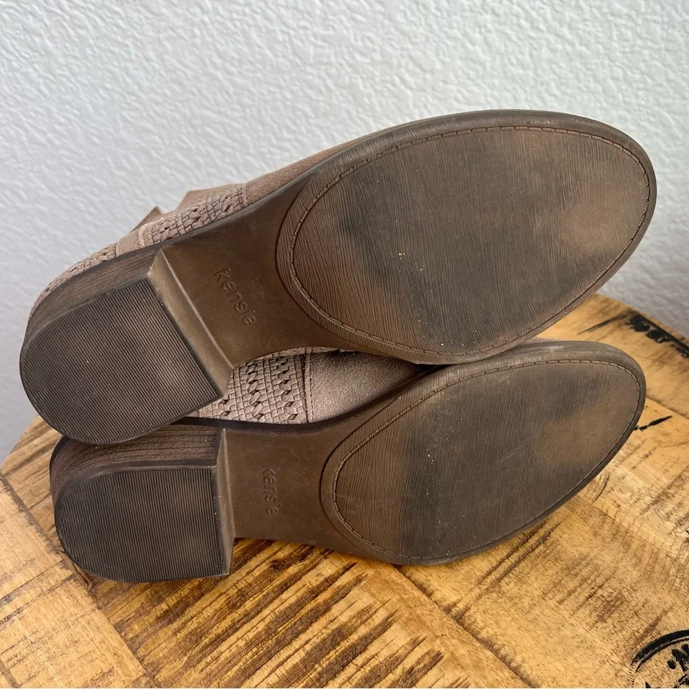 Kensie Grayce Suede Leather Ankle Boots Taupe Booties Womens 9.5 M Western Boho